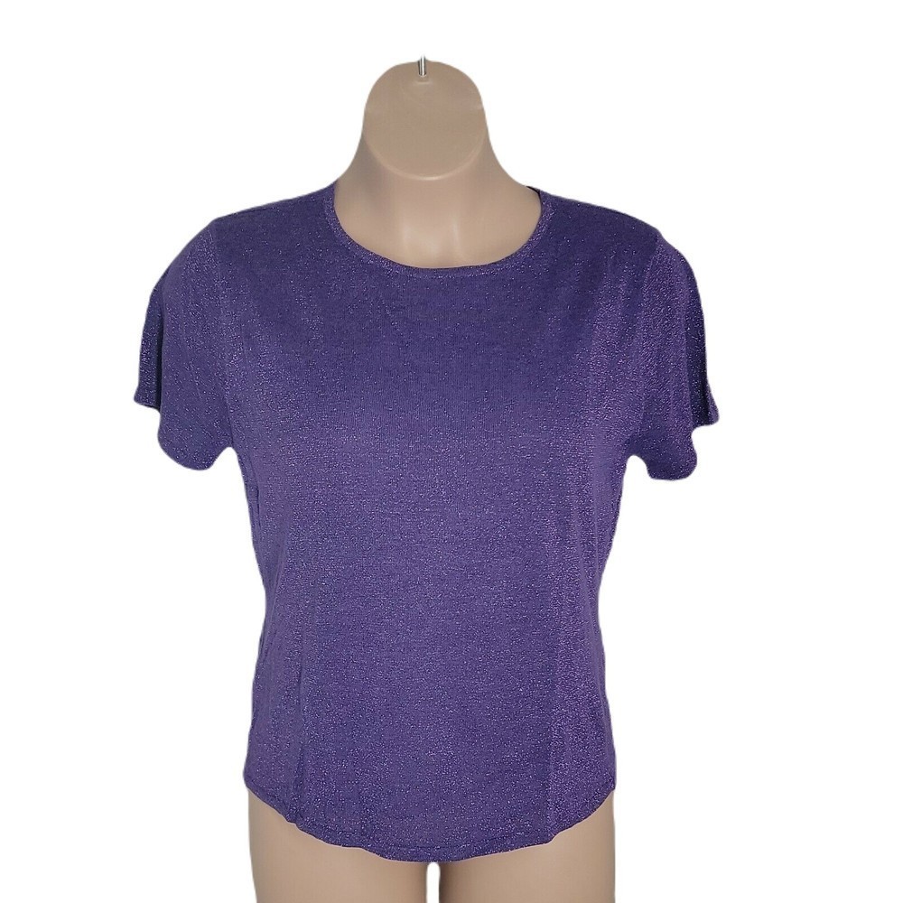 Mureli Classy High Neck Knit Blouse Shirt ~ Sz XL ~ Purple ~ Short Sleeve